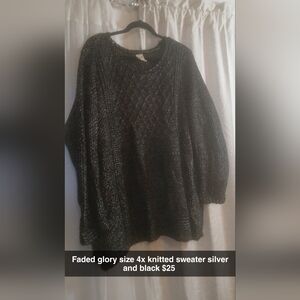 Faded Glory Women's Silver and Black Crew Neck Sweater